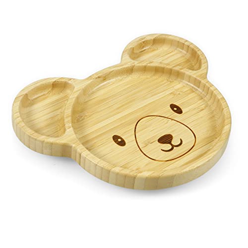 Pandaear Bamboo Wooden Baby Plates With Suction- Divided Unbreakable- Non-Slip (Panda Shape) #TOP3