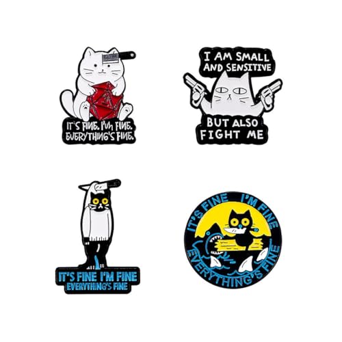Image of 4 Pcs Knife Cat Enamel Pins Set,Fashion Animal Lapel Pins for Women Men Girls,Funny Cartoon Jewelry Gift Alloy Badge Brooches for Backpack Clothes Hat