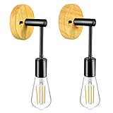 Wall Sconces Set of Two, Solid Oak Wood Base Hanging Wall Lamp with E26 Base for Bathroom, Vintage I