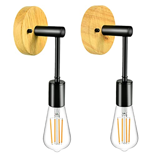 Wall Sconces Set Of Two, Solid Oak Wood Base Hanging Wall Lamp With E26 Base For Bathroom, Vintage Industrial Wall Lamp Pole Wall Mount Lighting Fixture For Hallway And Bedroom #TOP19