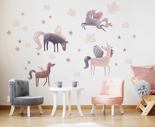 Vinilo decorativo unicornio rosa para pared set 1 + 2 miniatura 2