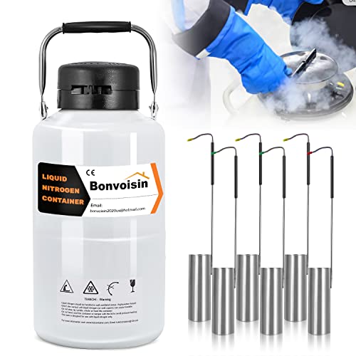 Bonvoisin 3L Liquid Nitrogen Container Cryogenic Container Liquid Nitrogen (Ln2) Dewar Aluminum Alloy Semen Tank With 6 Canisters Carry Bag (3L) #TOP11