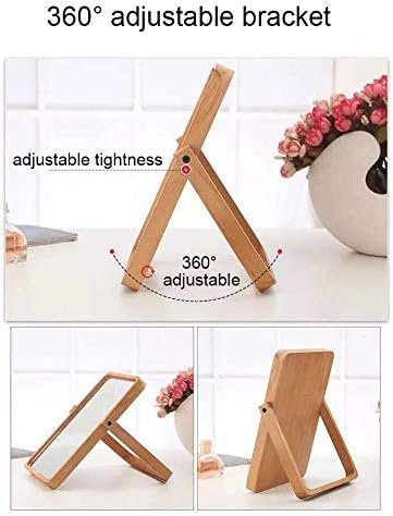 Hosoncovy Wooden Desktop Mirror with Stand Vanity Mirror Makeup Mirror Tabletop Mirror with Stand Folding HD Rectangule Free Standing Bathroom Mirror