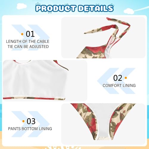 Floral Pattern Red Roses Girl Two Piece Kids Bikini Set Quick-Dry Swimsuit Swimwear Adjustable Strap4