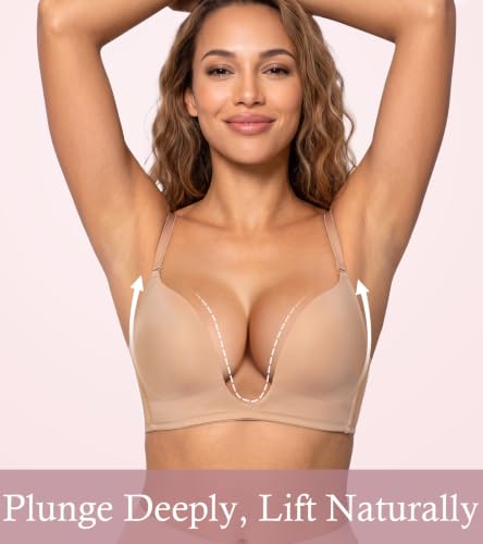 Image of Lemorosy Women's Deep V Plunge U-Shaped Red Carpet Convertible Push Up Bra