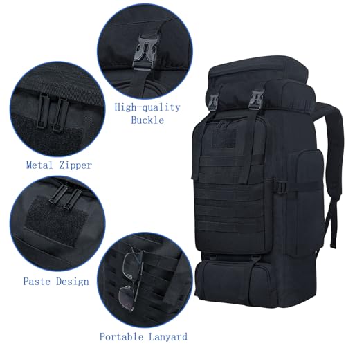Lizbin 80L Camping Wanderrucksack, Militärischer taktischer Rucksack Molle Rucksack, extra großer Wanderrucksack, wasserabweisender Wander-Tagesrucksack, Outdoor-Sportrucksack (Schwarz) – Bild 6