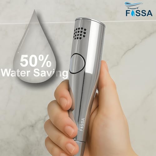 Image of Fossa Italian 1-Year Warranty ABS Health Faucet | Handheld Bidet Sprayer for Toilet | 1 Meter PVC Flexible Hose Pipe and Brass Connector & Wall Hook | Silver (Chrome Finish)