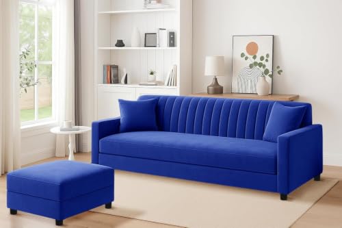 Image of Rosebell Sofa Set with Ottoman Combo Three Seater Sofa Set & Matching Footrest for Living Room,Office, & Bedroom - Blue