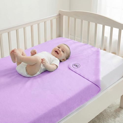 Image of Btag Baby Waterproof, Super Soft Fast Drying Mattress Protector | Extra Absorbent, Anti-Itching Sheet for New Born,Toddler (Size 140x210 cm, Pack of 1, Lilac)