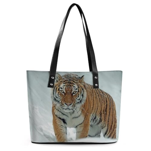 Tiger in The Snow Women's Leather Handbag Shoulder Bag Tote Purse Bags for Shopping Travel