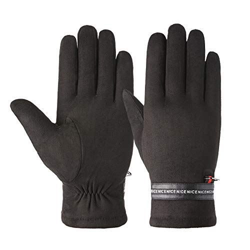 Alician - Guantes de invierno para hombre, tela de gamuza, cálidos, gruesos, guantes de equitación para pantallas táctiles, accesorios de auto