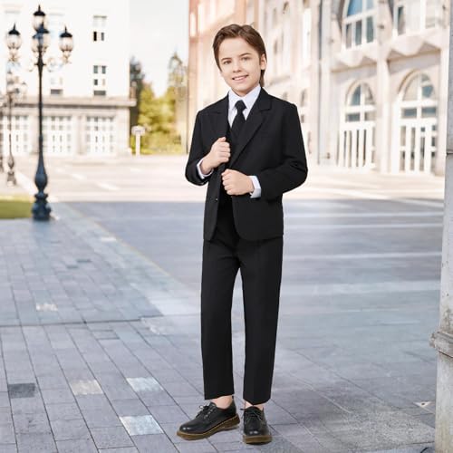 Luca Gabriel Toddler Boys' 5 Piece Classic Fit No Tail Formal Black Dress Suit Set with Tie and Vest - 12-18 Months