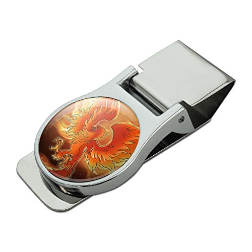 Phoenix Rising from the Flames Satin Chrome Plated Metal Money Clip