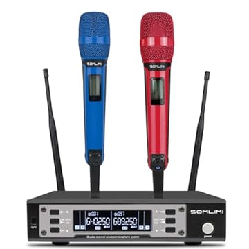 SOMLIMI original EW135G4 Sem Fio Microfone Profissional para Cantares Performances dePalco Karaoke Conferenciada lgreja Palestr (135-Blue and Red)