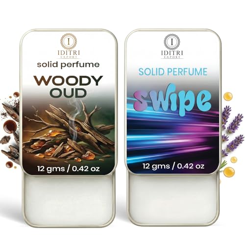 Image of Solid Perfume |Woody oud&Swipe Alcohol Free Wax Perfume Balm, Long Lasting | Pocket Tin 12g, Pack Of 2| Non Greasy Smooth Glide, Travel Friendly Men And Women