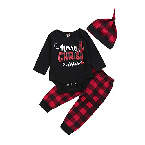 BATKKM Toddler Baby Boys Girls Christmas Cartoon Print Romper Bodysuit+Pants Set Two Piece Sleepwear Outfit Fall Winter Clothes