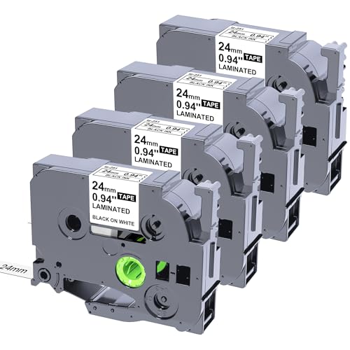 TZE-251 Tape Replacement Compatible for Brother P-Touch TZe-251 Black on White 1 Inch Labels 24mm 0.94 Laminated Label Tape for Ptouch PTD400 PTD410 PT-D610BT PTD460BT 4 Pack