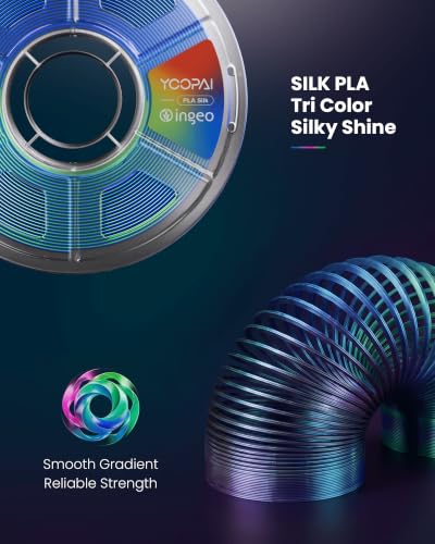 Image of YOOPAI Silk Tri-Color PLA Filament 1.75mm, 3-in-1 Coextrusion Multicolor PLA 3D Printer Filament, Shiny Color Change Silk PLA,1kg Spool (2.2lbs), Red Yellow Blue