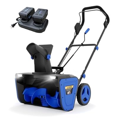 Cordless Snow Blower, 20 Inch Electric Snow Thrower, with 2x20V 4.0Ah Battery and Charger, Dual LED Lights & Brushless Motor, 25 Ft Throwing Distance, 12 in Deep Cleanup, for Sidewalks and Driveways