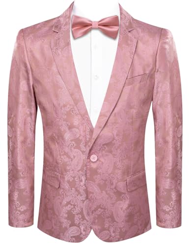Hi-Tie Pink Mens Blazer Jacket Casual Sport Coats for Men One Button Silk Men's Suit Jackets Paisley Tuxedo Jacket Men