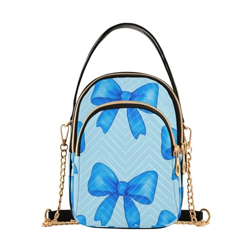 Blue Bows Shoulder Bags for Women Retro Classic Handbag Purse Small Purses with Chain