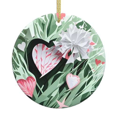 Adornos navideños de cerámica con estampado de corazones, decoraciones circulares para árboles de Navidad, hogar, exhibiciones