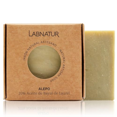 Labnatur Jabón de Alepo Natural Original Premium 20% Laurel - Antiinflamatorio, Antioxidante, Cicatrizante - Con Aceites de Oliva y Coco - Vegano y Sin Aceite de Palma - Fabricado en España - 80 g