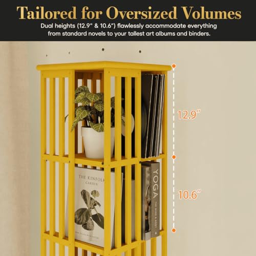 Image of Lauxery 6 Tier Bamboo Rotating Bookshelf Tower for Reading Corner, Gold | 360 degree smooth rotation, 1200 lbs total capacity, 1.71 sq ft small footprint, dual shelf heights, for small space