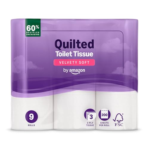 by Amazon Papel higiénico, 3 capas, 9 rollos (paquete de 1), 200 hojas por rollo, certificado FSC