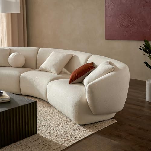 Image of (Premium Collection Curve Craft Modern Curved Sectional Sofa, Soft Seating Beige, Throw Cushions, Boucle Fabric (Color customisation and Physical Fabric Sample Available)