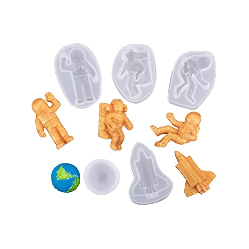Molde temático espacial astronautas cohetes y planetas en forma de silicona chocolate caramelo magdalena fondant decoración de pasteles DIY herramientas de manualidades