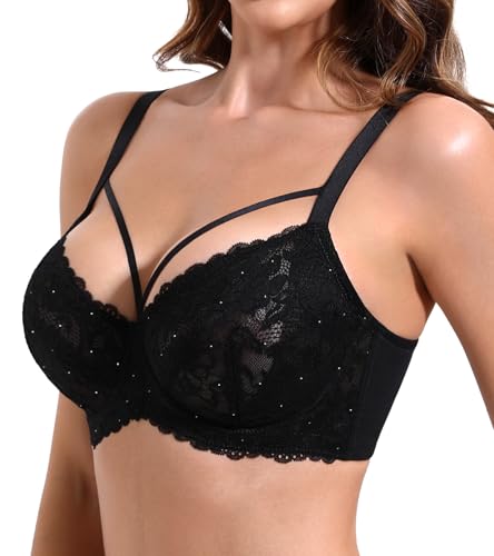 HACI See Through Bras for Women Sparkly Sexy Underwire Full Coverage Plus Size Unlined Lace