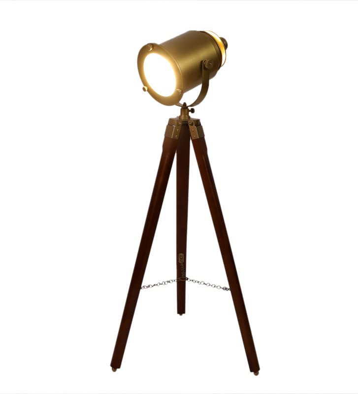Image of PRISTINE INTERIORS Brown Fabric Shade Tripod Floor Lamp with Black Base Silver Metal Shade Tripod Floor Lamp with Beige Base (Minimalist)