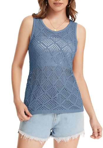 Image of Bosmeer Women's Hollow Sweater Vest Crochet Tank Tops Knit Out Sleeveless Cover Up Summer Boho Top Pullover