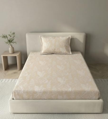 Image of Mafatlal 186 TC Metro Cotton Single Bedsheet | 90 x 60 Inch|Soft, Breathable & Lightweight | with Matching Pillow Cover| Honey Beige