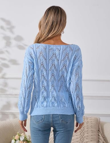 Image of Libsorge Womens Cute Sexy Off The Shoulder Crochet Knit Sweater Fall Winter 2025 Trendy Lightweight Boat Neck Pullover Top
