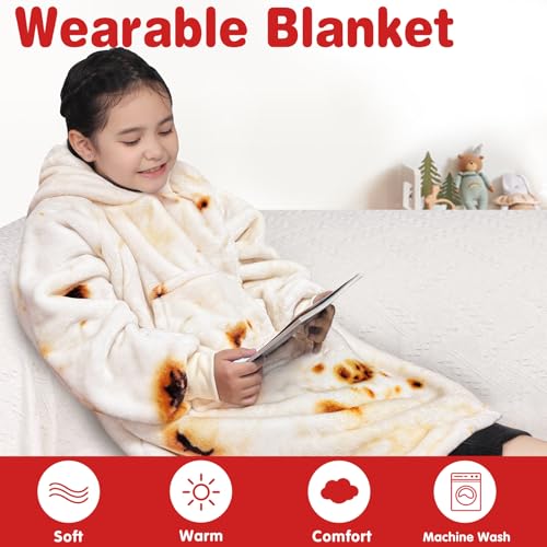 Image of Waitu Wearable Blanket for Kids, Wearable Blanket Hoodie Gifts for Teens Girls and Boys, Warm Blanket Sweatshirt for Teenage, Thick Flannel Hoodie Blanket with Sleeves - Burritos