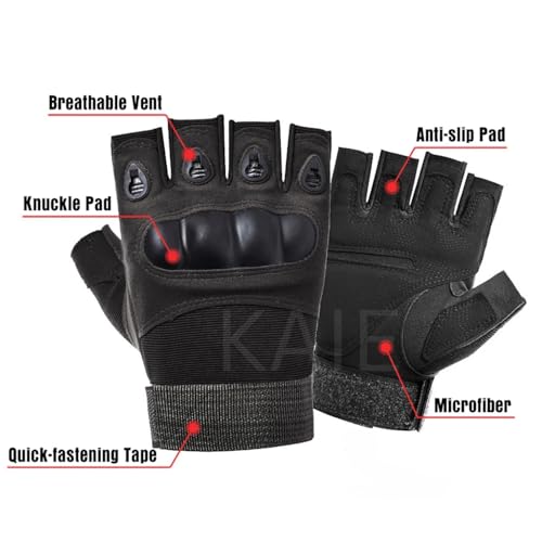 Image of Nylon Tactical Half Finger Gloves for Sports, Gym, Cycling, Travelling, Camping, Outdoor, Motorcycle Riding Gloves, Fingerless Gloves, Half Finger Gloves For Men& Women, Outdoor Gloves (BLACK, M)
