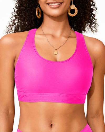 Image of Sports Bra Bikini Top Only - Criss Cross Scoop Neck Swimsuit Top for Women