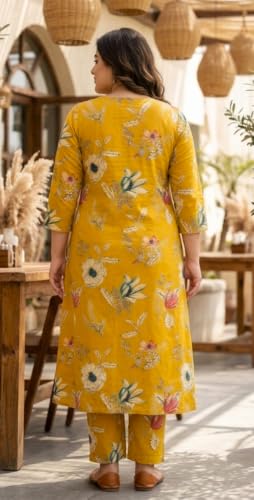 Image of CREATION & YOU Women Plus Size Cotton Printed Kurta with Pant Set | Work /Office Wear Kurta Set for Women