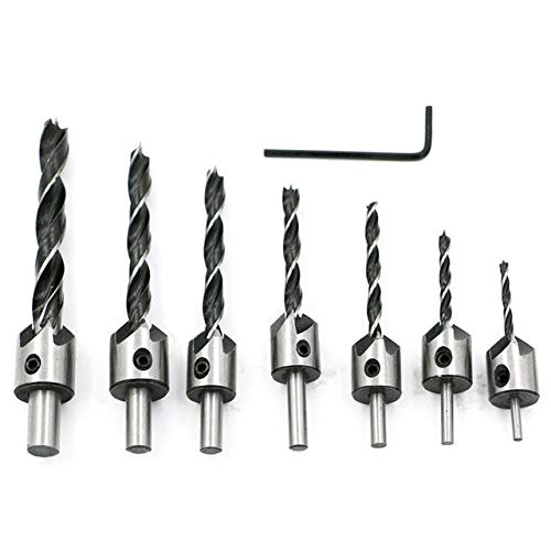 7 pcs/set Wood Countersink Drill Bit Set Boring Counterbore Chamfer Bore Hole Cutter HSS Woodworking Drills Bits 3-10 mm