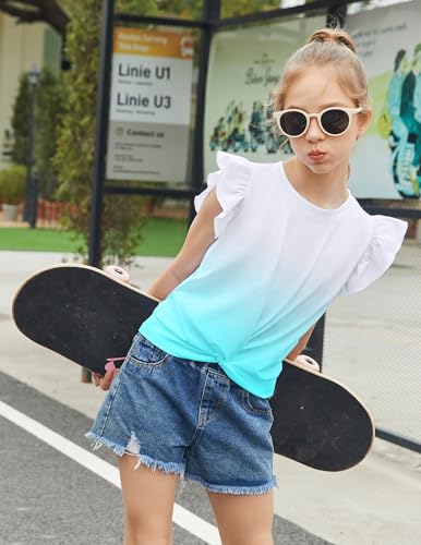 Image of Arshiner Girls Shirt - Short-Sleeve Twist Front T-Shirt for Girls with Cute Flying Sleeves - Summer Blouse Tunic Tee Tops
