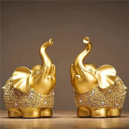 Estatua de Elefante Dorado para Decoración Hogar 2 Piezas