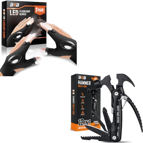 BIIB 12-in-1 Hammer Multitool and Rechargeable Flashlight Gloves