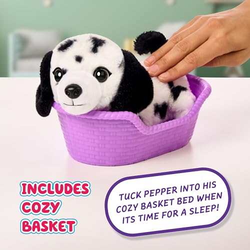 Little Live Pets My Really Real Puppy Minis – Pepper der Dalmatiner, interaktiver Puppy mit 20+ Geräuschen und Reaktionen, inklusive Korb zum Präsentieren, niedliches Geschenk für Kinder (11 cm groß)