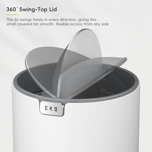 Image of EKO Fandy 0.58 Gal /2.2L Mini Trash Can with Lid, Swing-Top Desktop Trash Can for Bathroom, Countertop, Vanity, Desk or Office, Small Garbage Bin (White)