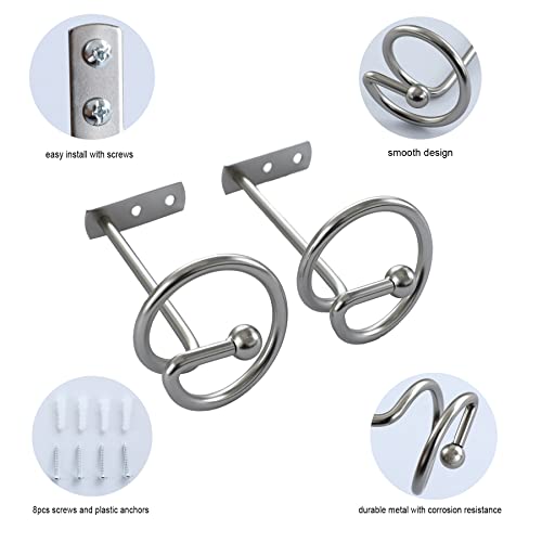 CHIMEI Curtain Holdbacks Window Drape Holder Hook Tieback for Window Sheer and Blackout Panels Decorative Draperies Metal Set of 4 Silver