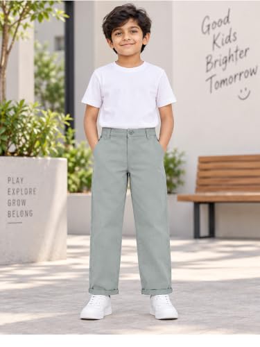 Image of KiddoPanti Boys 100% Cotton Twill Chinos Pant | Comfortable Regular Fit | 2 Side Pocket, 2 Back Pocket | Ankle Length | Back Elasticated Waistband with Button Zip Open Fly