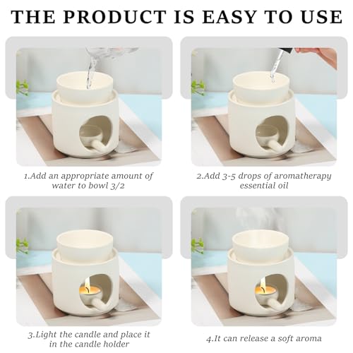 Brûleur d'encens en céramique blanche - Lot de 2 supports parfumés pour huiles essentielles - 7