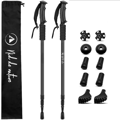 Nid de nature Bâtons de randonnée : Paire télescopique en Fibre de Carbone, Canne rétractable réglable Homme Femme, Accessoire Pliable Nordique, Accessoires Trail...